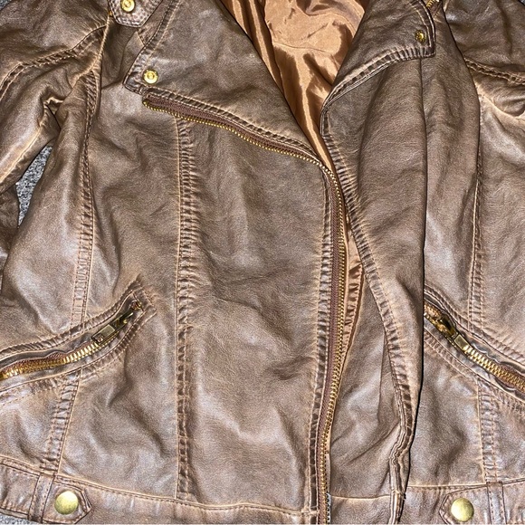 Brown Zipper Collared Leather Jacket - Picture 4 of 4